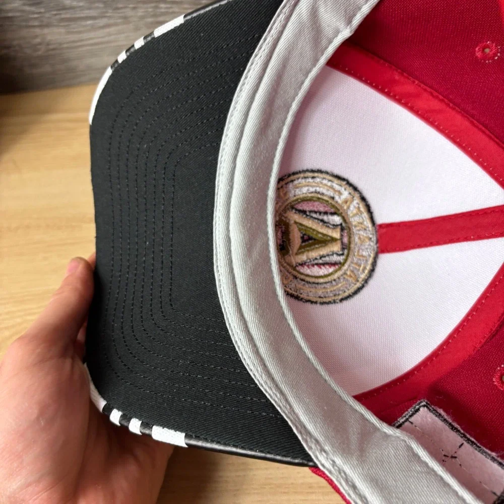 Atlanta United FC Hat Cap Strap Back Black Red Soccer MLS Faux Leather Adidas